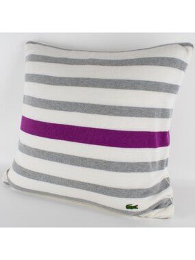 Lacoste Paris Gray and Fuchsia Tennis Stripe Knitted Throw Pillow